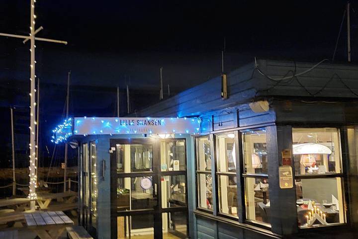 a store front at night