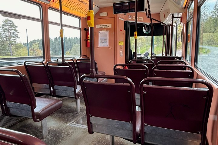 a living room with a suitcase